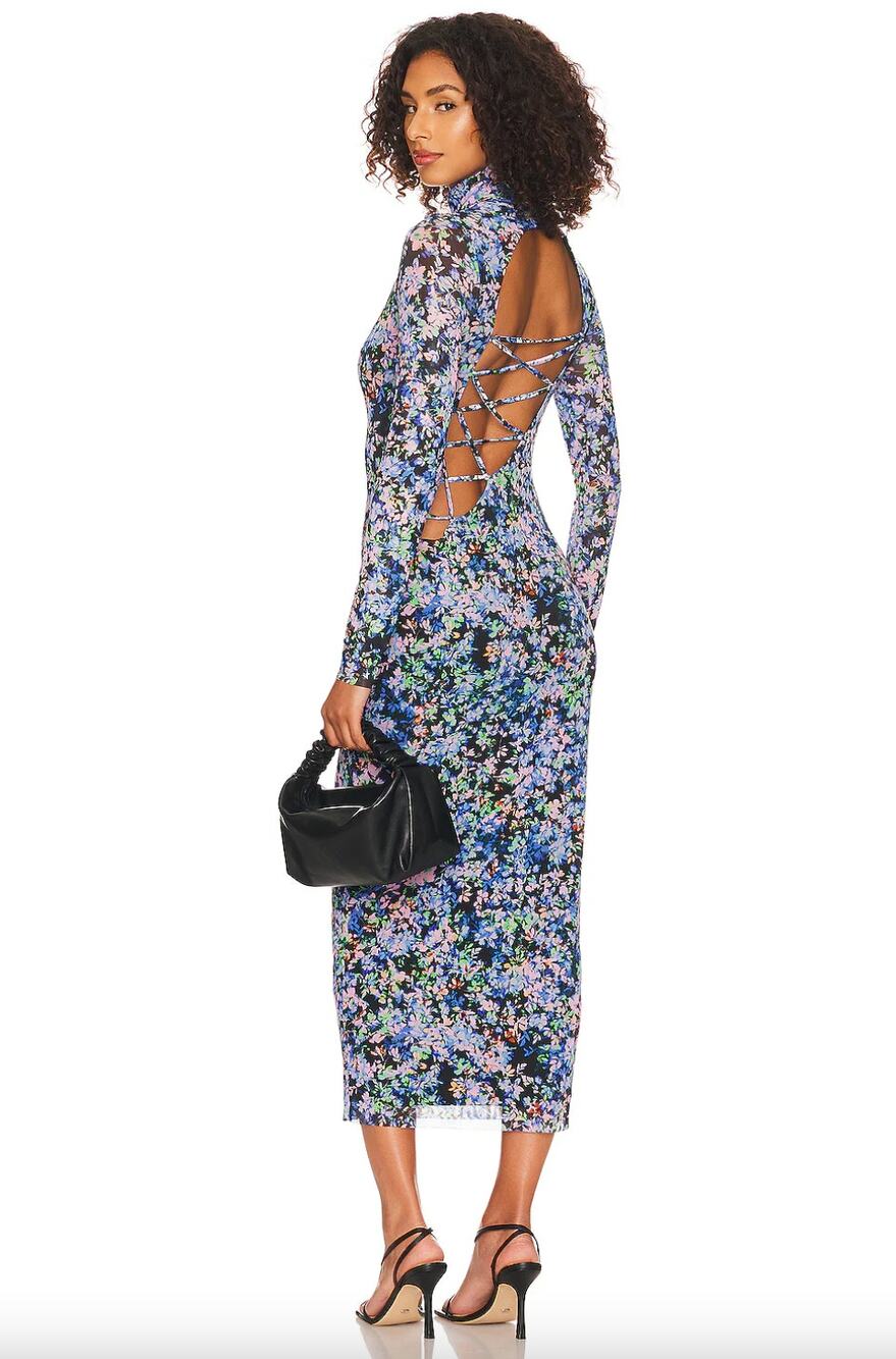 AFRM Laguna Mesh Floral Cross Back Midi Dress in Blue Wildflower • Size XS